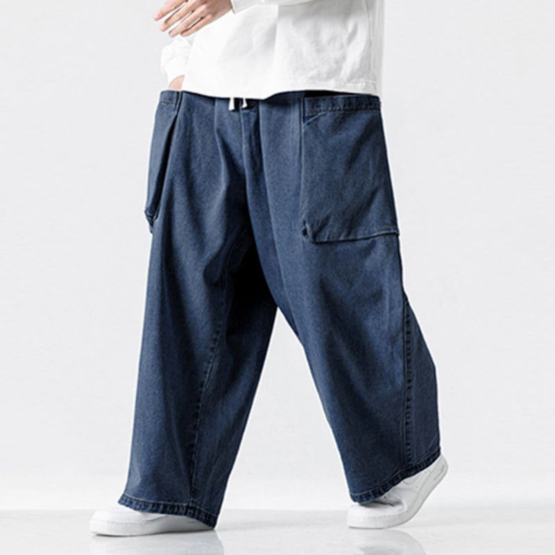 Japanische Retro Weite Jeans mit großen Taschen