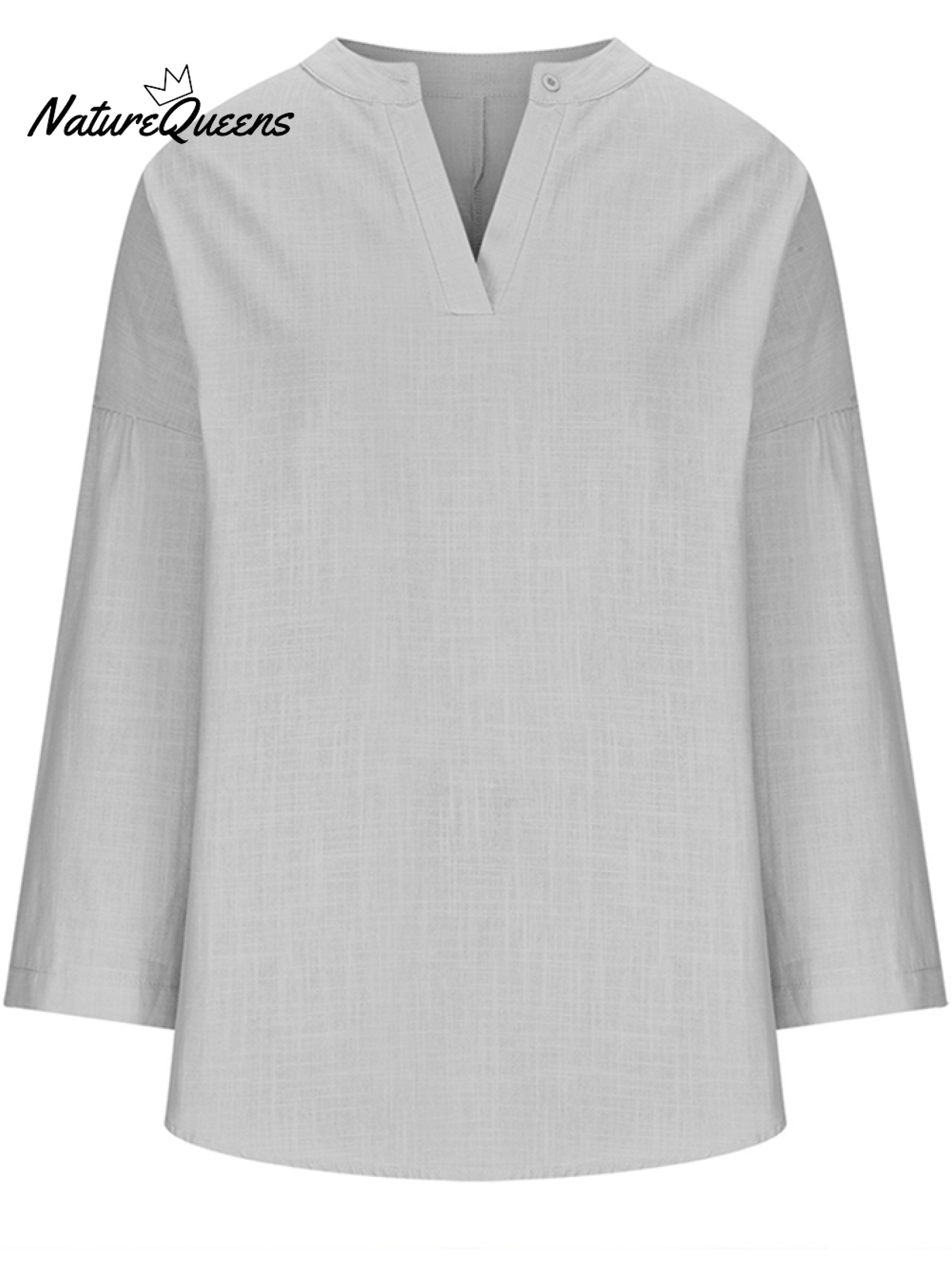 Damen Baumwolle Langarm Rundhals Einfarbig Lockere Strandbluse