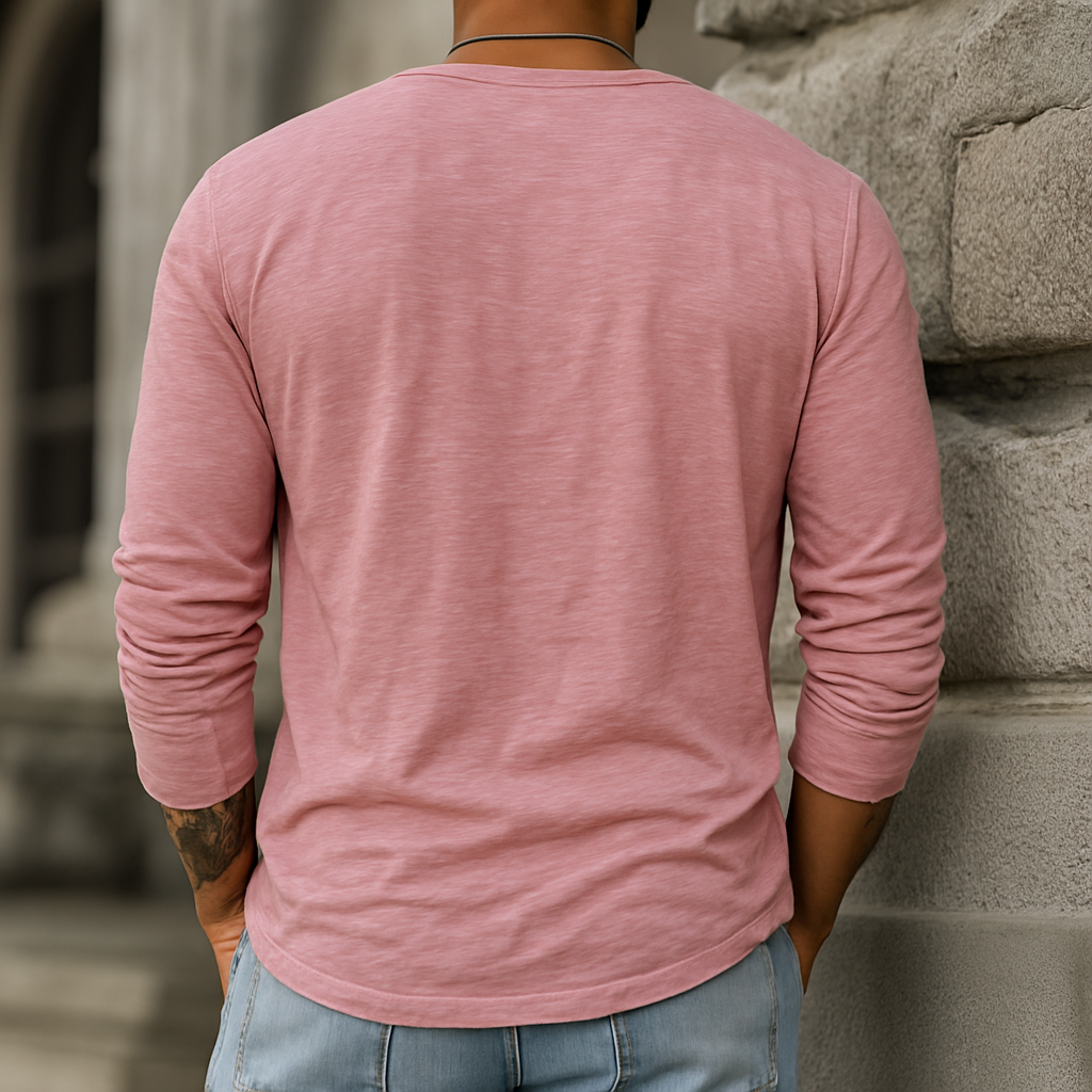Herren Frühling und Sommer Freizeit Robuster Stil Henry Kragen Bambus Baumwolle Langarm T-Shirt