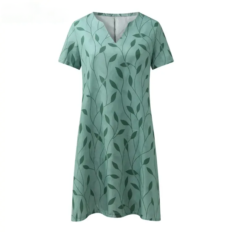 Deniel – Printed V-Neck A-Line Dress