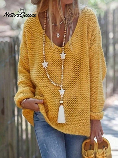 Pullover V-Ausschnitt Langarm Gestricktes Oberteil