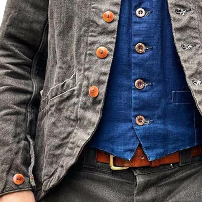 Herren Vintage Revers Mehrfach Taschen Unifarben Jacke