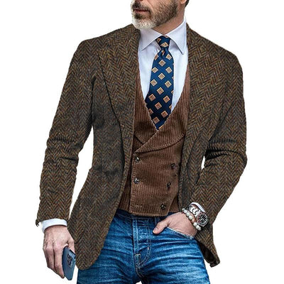 Herren Vintage Fischgrät Einreiher Blazer