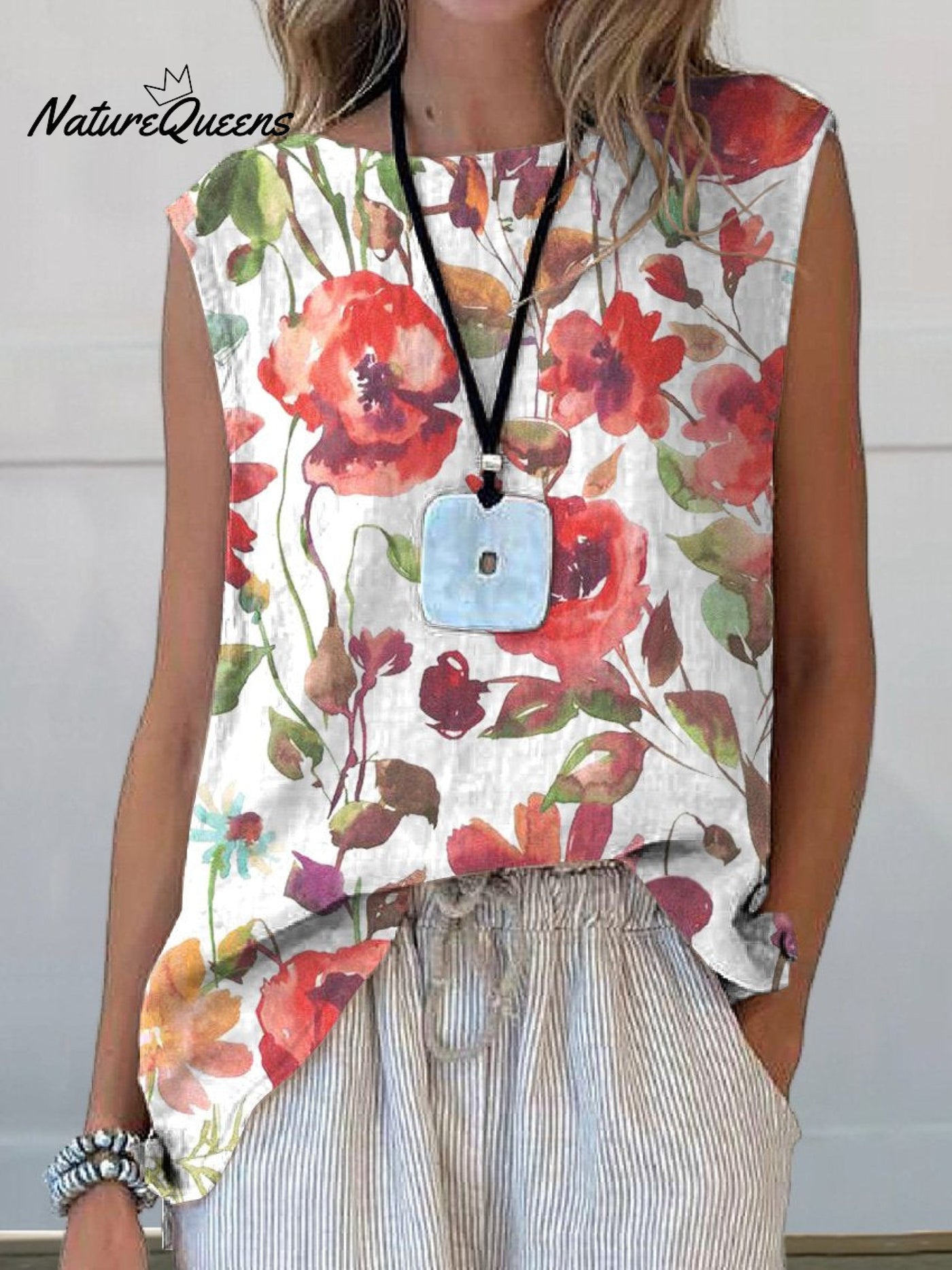Aquarell Mohnblume Floral Kunst Gedrucktes Damen Freizeit Baumwolle und Leinen Tanktop