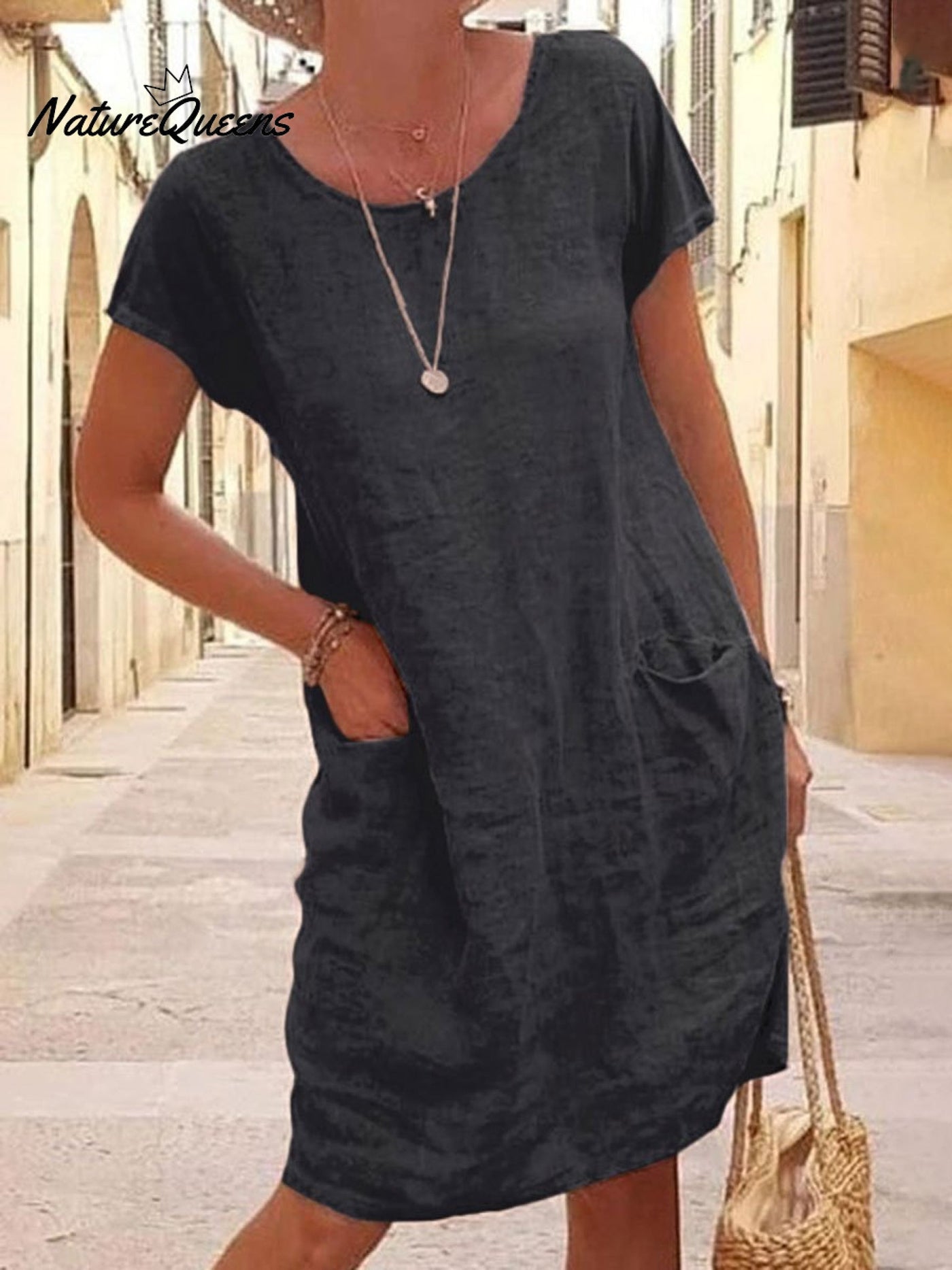 Damen Kleid aus Baumwolle und Leinen