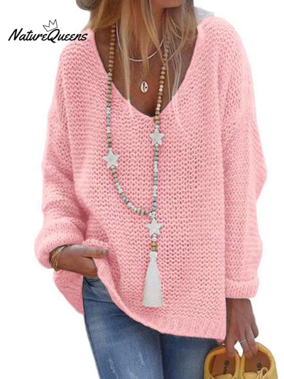 Pullover V-Ausschnitt Langarm Gestricktes Oberteil