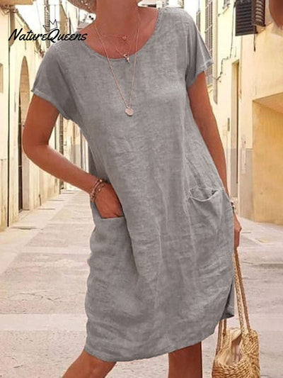 Damen Kleid aus Baumwolle und Leinen