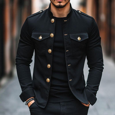 Herren Vintage Casual Einfarbige Stehkragen Knopfjacke