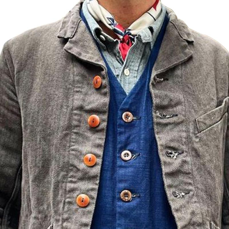 Herren Vintage Revers Mehrfach Taschen Unifarben Jacke