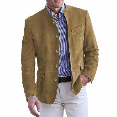 Herren Retro Stehkragen Einreiher Slim Fit Mehrfach-Taschen Blazer