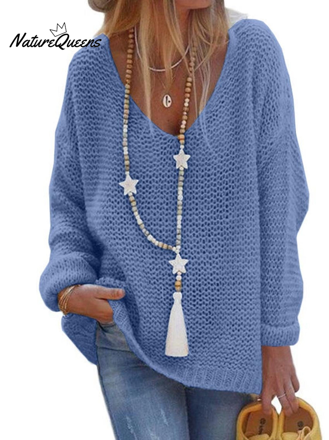 Pullover V-Ausschnitt Langarm Gestricktes Oberteil