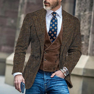 Herren Vintage Fischgrät Einreiher Blazer