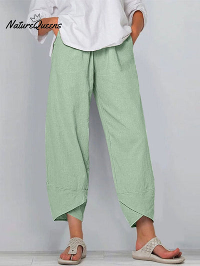 Damen Einfarbige Lockere Elegante Freizeit Einfache Baumwolle Und Leinen Neunte Hose