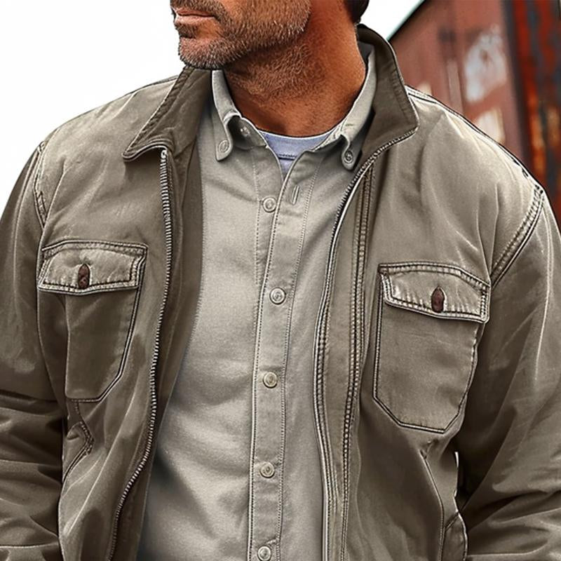 Herren Vintage Abgenutzte Canvas Zip Jacke