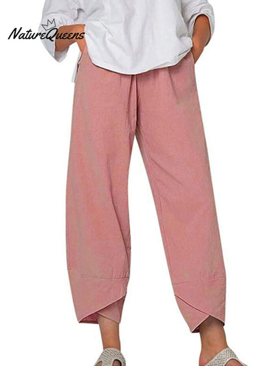 Damen Einfarbige Lockere Elegante Freizeit Einfache Baumwolle Und Leinen Neunte Hose
