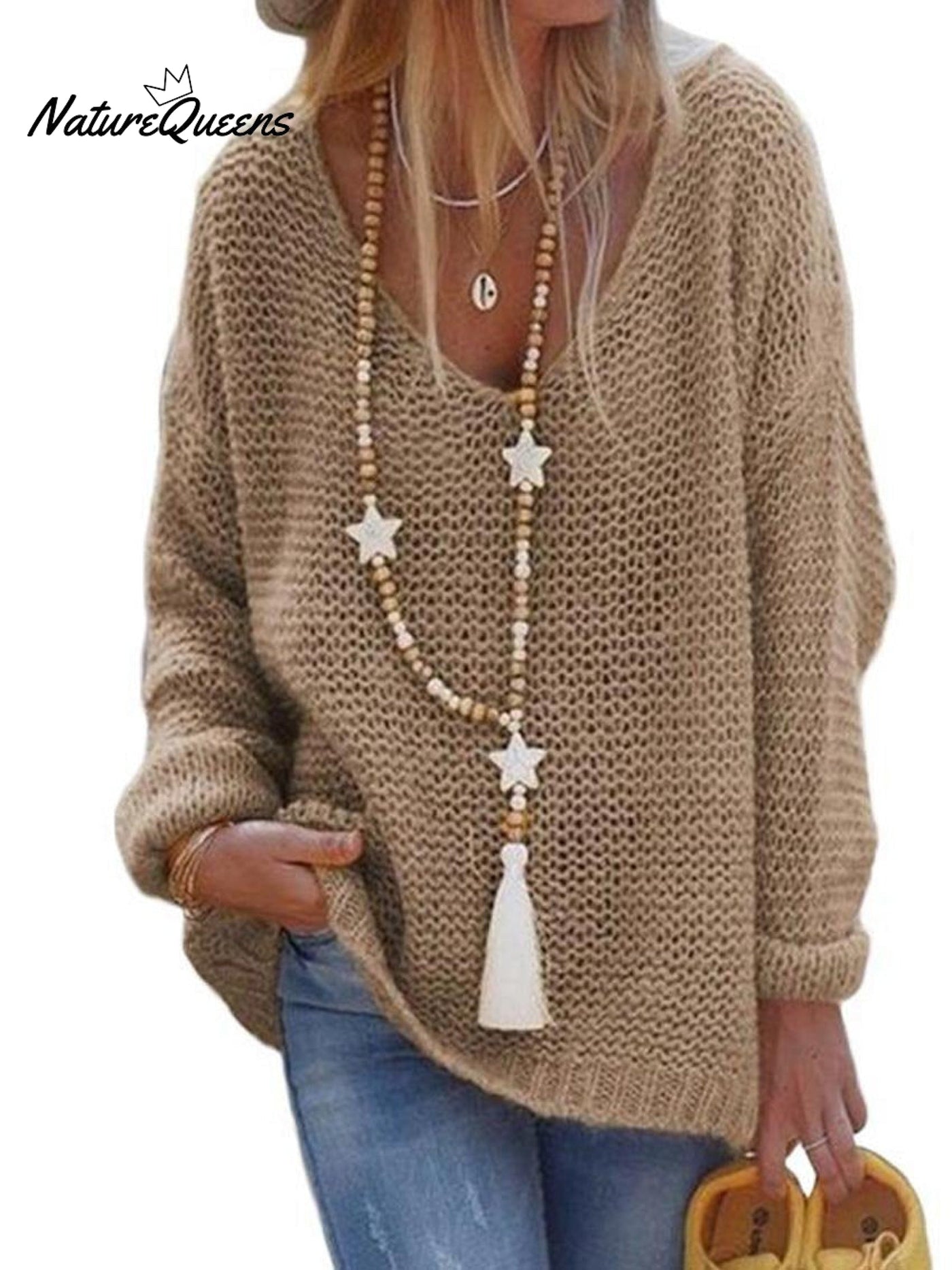 Pullover V-Ausschnitt Langarm Gestricktes Oberteil
