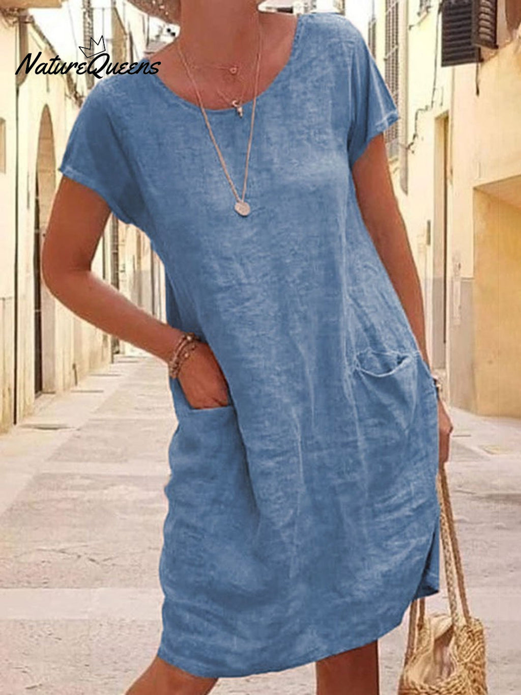 Damen Kleid aus Baumwolle und Leinen