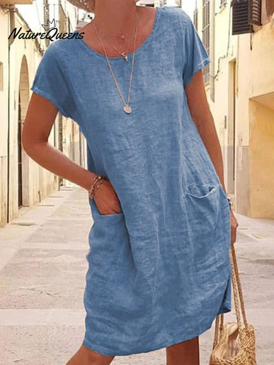 Damen Kleid aus Baumwolle und Leinen