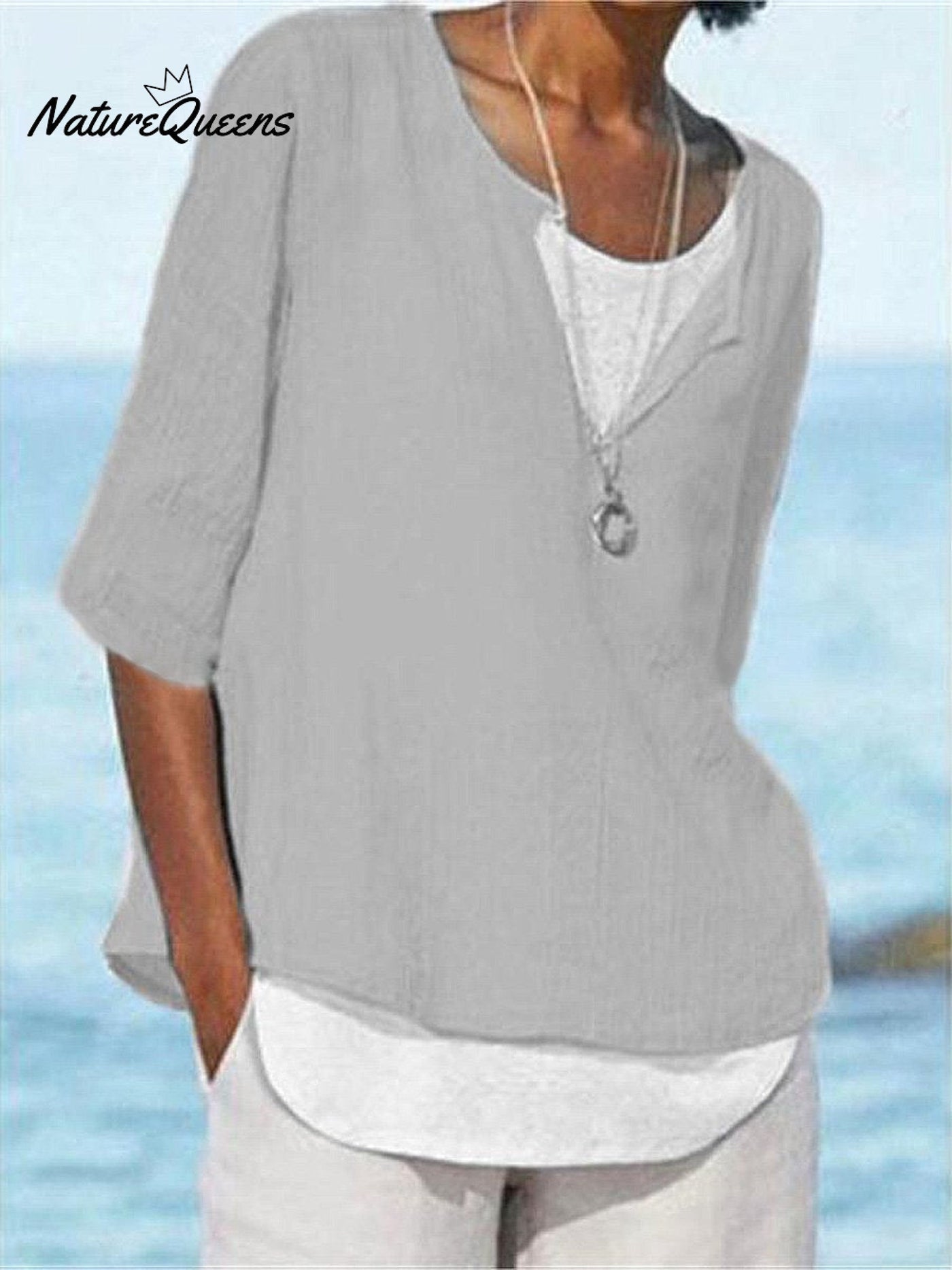 Damen Einfarbig Locker Elegant Lässig Baumwolle und Leinen Mittellanges Hemd
