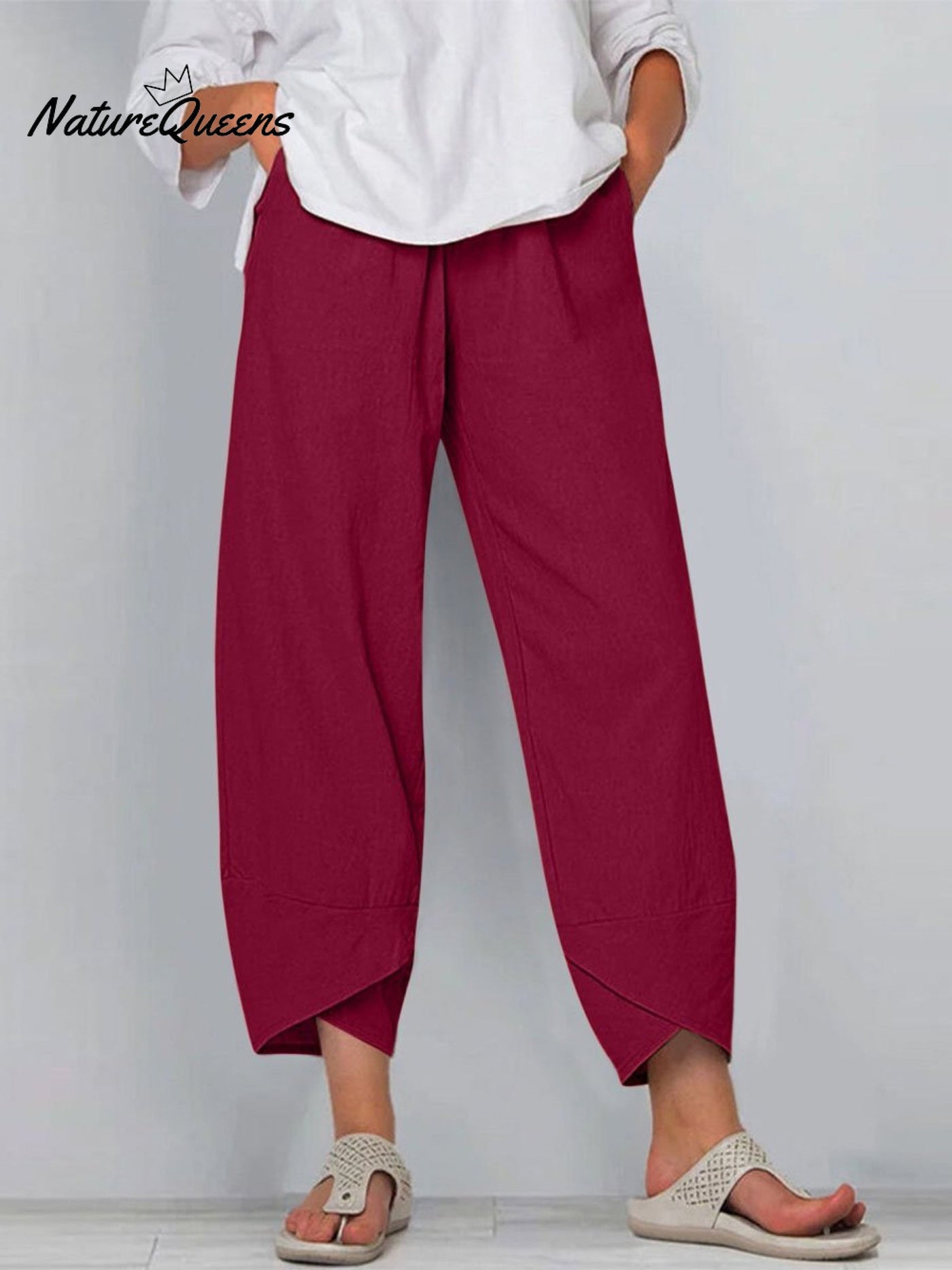 Damen Einfarbige Lockere Elegante Freizeit Einfache Baumwolle Und Leinen Neunte Hose