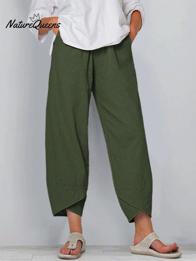 Damen Einfarbige Lockere Elegante Freizeit Einfache Baumwolle Und Leinen Neunte Hose