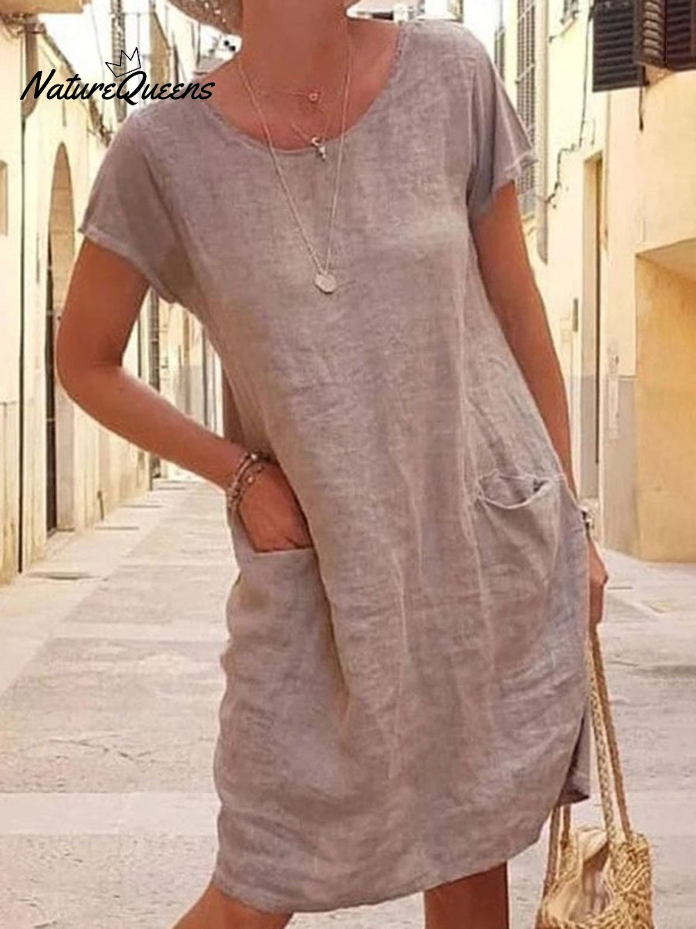 Damen Kleid aus Baumwolle und Leinen