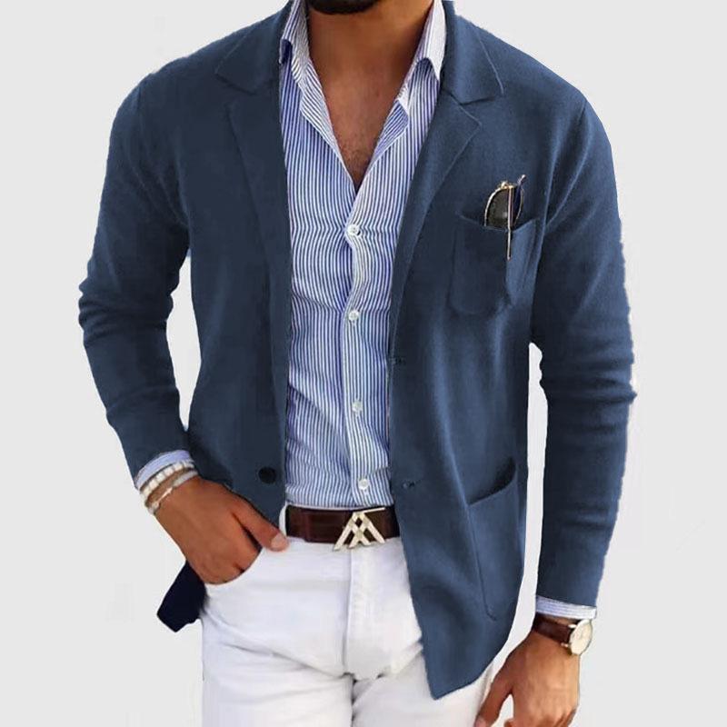 Herren Freizeit Sakko mit Revers, einreihig, Slim Fit, Strickblazer