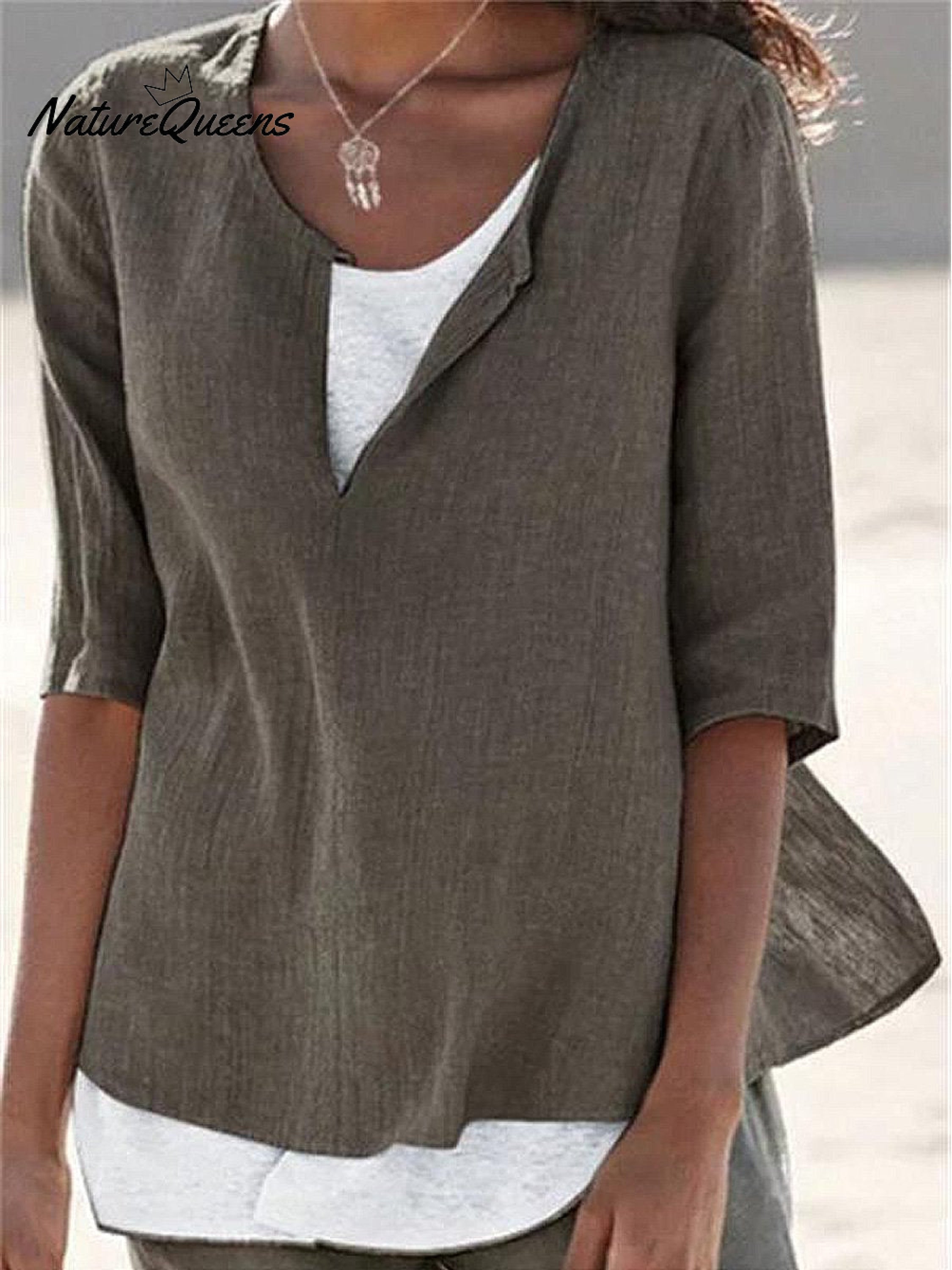 Damen Einfarbig Locker Elegant Lässig Baumwolle Und Leinen Mittellanges Hemd