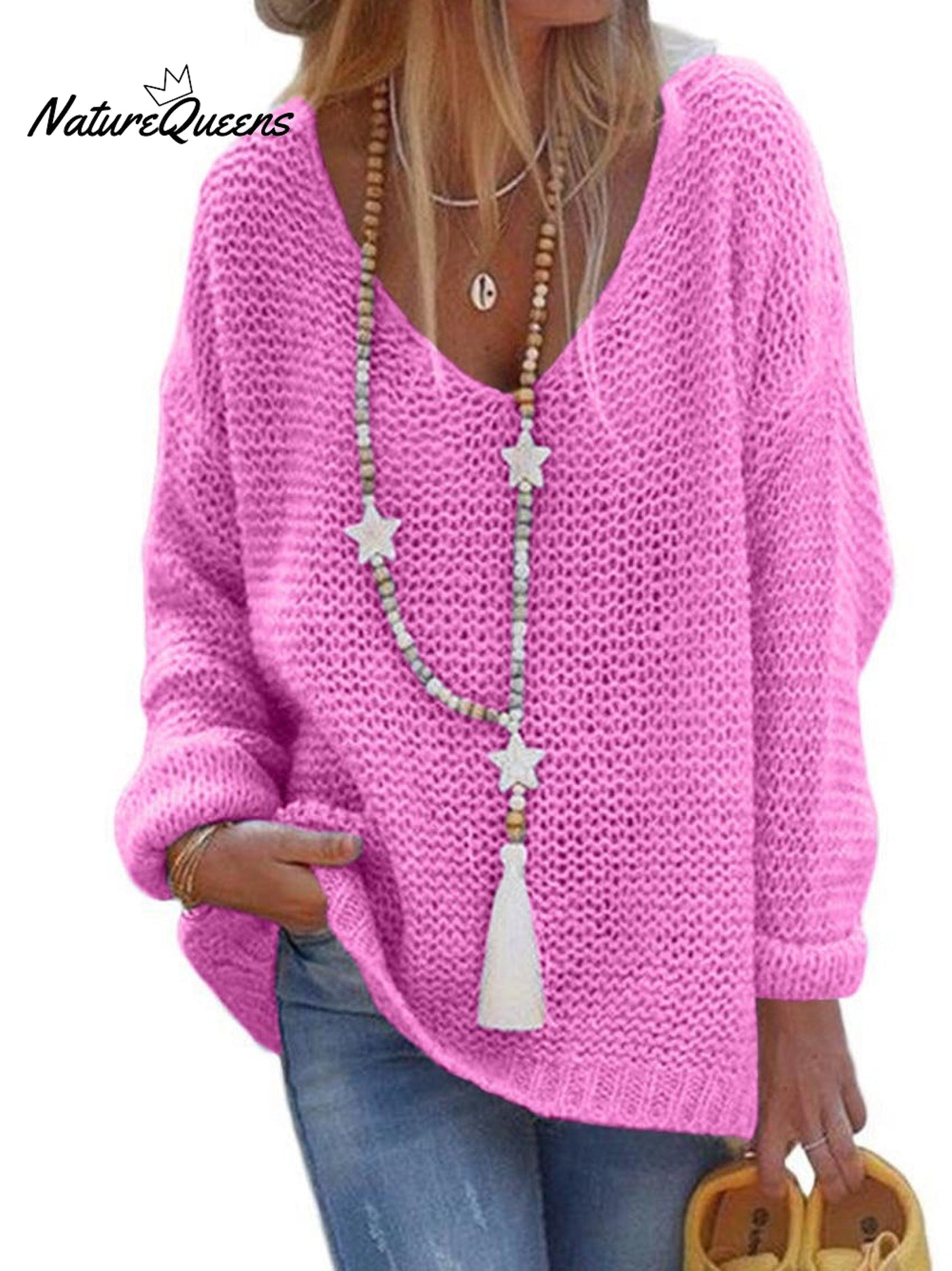 Pullover V-Ausschnitt Langarm Gestricktes Oberteil
