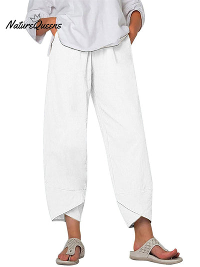 Damen Einfarbige Lockere Elegante Freizeit Einfache Baumwolle Und Leinen Neunte Hose