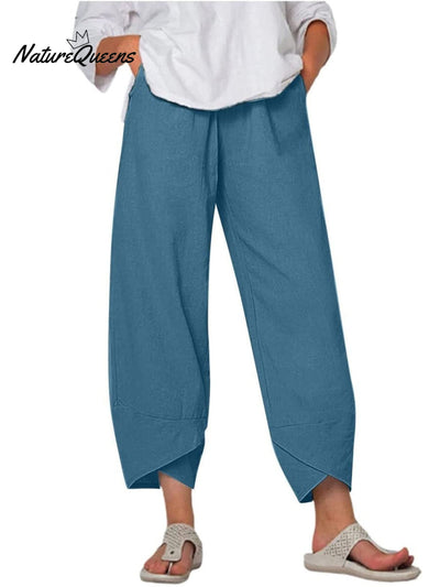 Damen Einfarbige Lockere Elegante Freizeit Einfache Baumwolle Und Leinen Neunte Hose