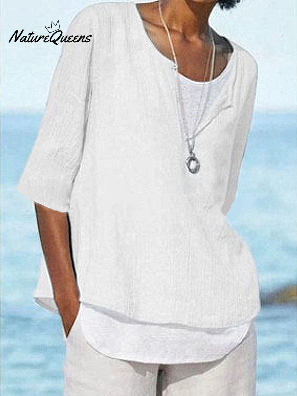 Damen Einfarbig Locker Elegant Lässig Baumwolle und Leinen Mittellanges Hemd