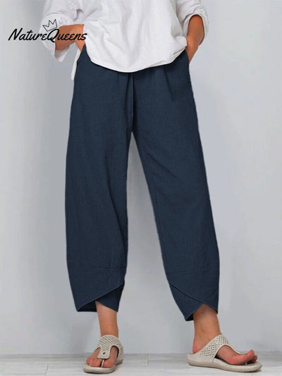 Damen Einfarbige Lockere Elegante Freizeit Einfache Baumwolle Und Leinen Neunte Hose