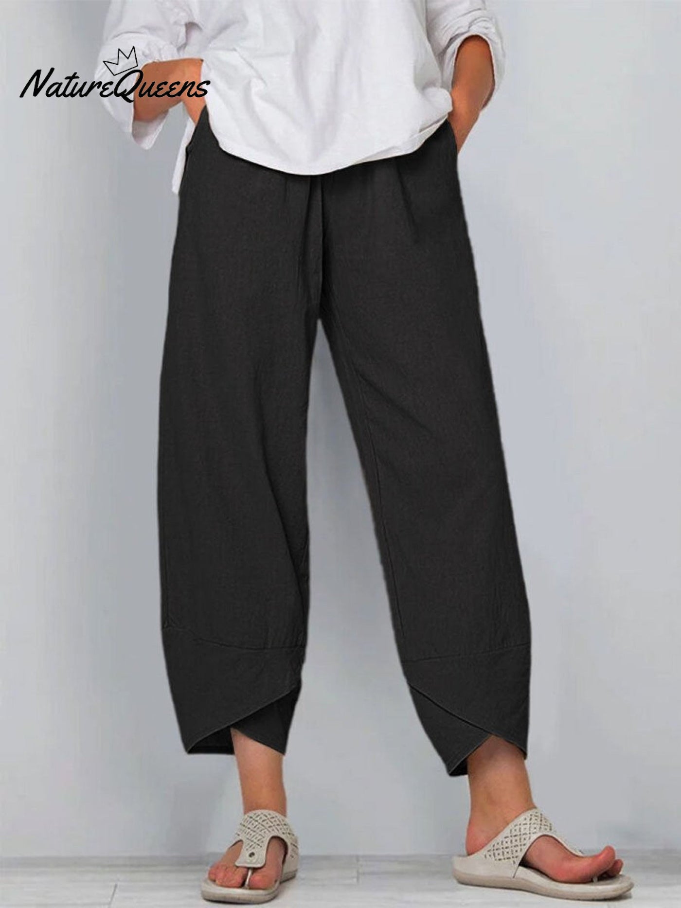 Damen Einfarbige Lockere Elegante Freizeit Einfache Baumwolle Und Leinen Neunte Hose