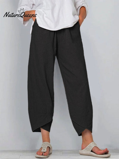 Damen Einfarbige Lockere Elegante Freizeit Einfache Baumwolle Und Leinen Neunte Hose