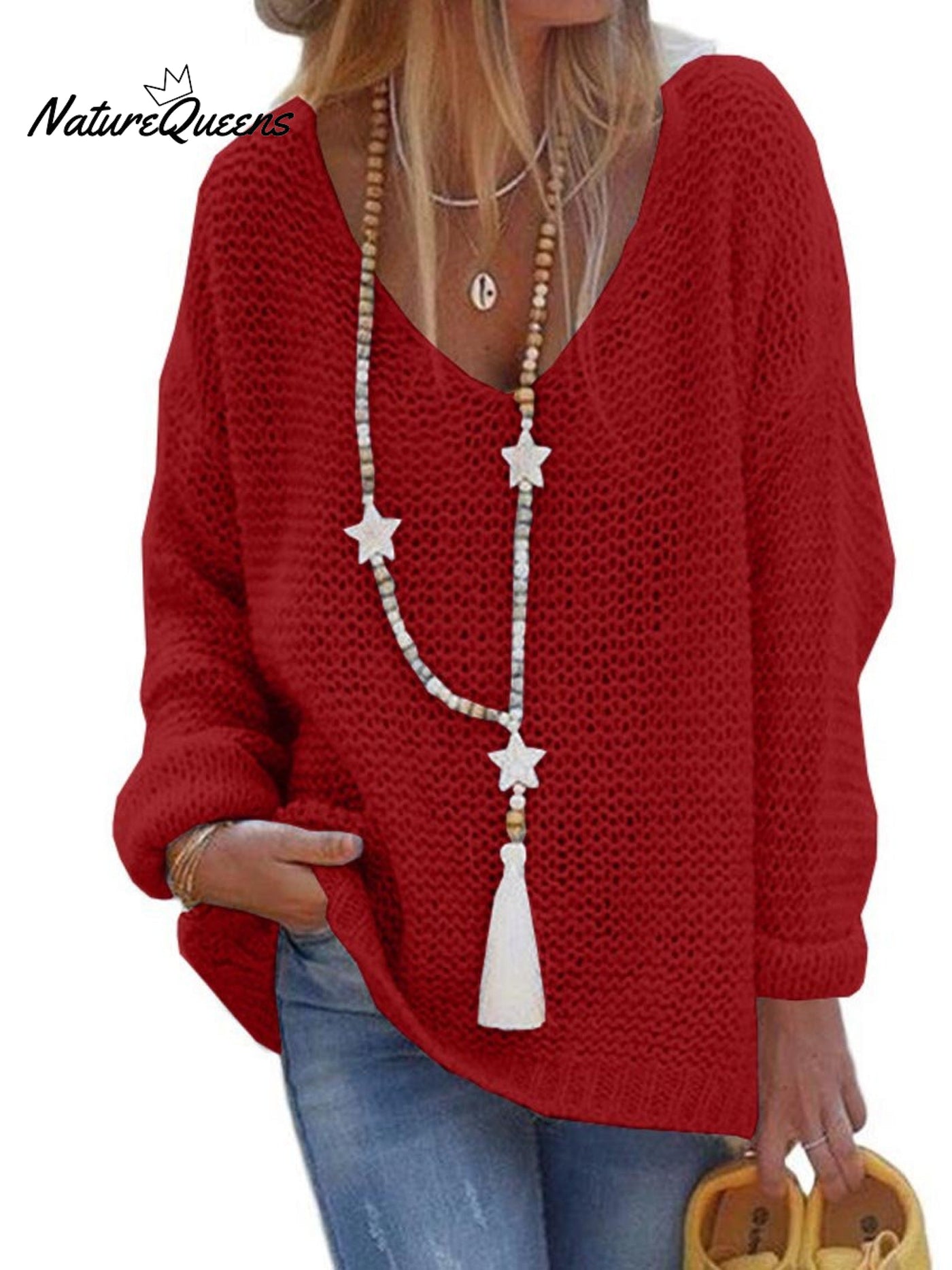 Pullover V-Ausschnitt Langarm Gestricktes Oberteil