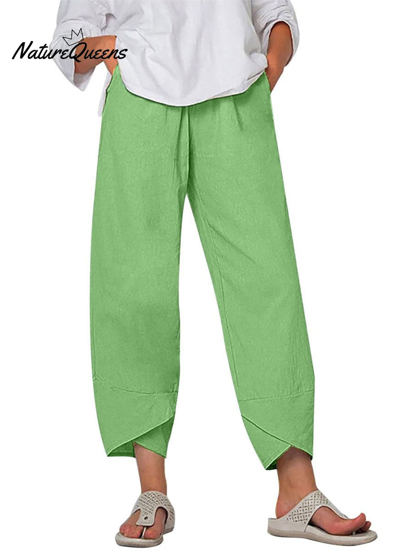 Damen Einfarbige Lockere Elegante Freizeit Einfache Baumwolle Und Leinen Neunte Hose