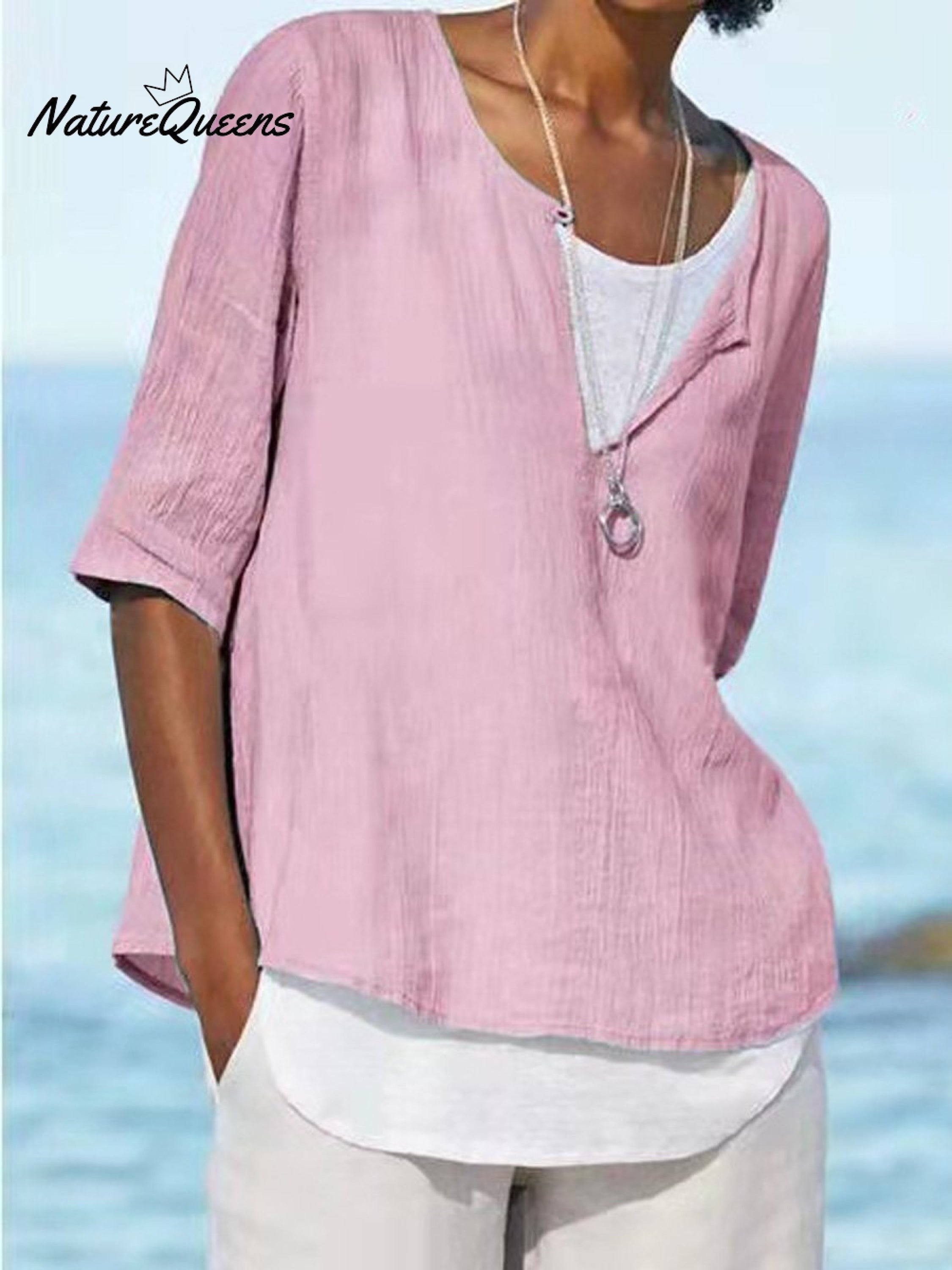 Damen Einfarbig Locker Elegant Lässig Baumwolle und Leinen Mittellanges Hemd