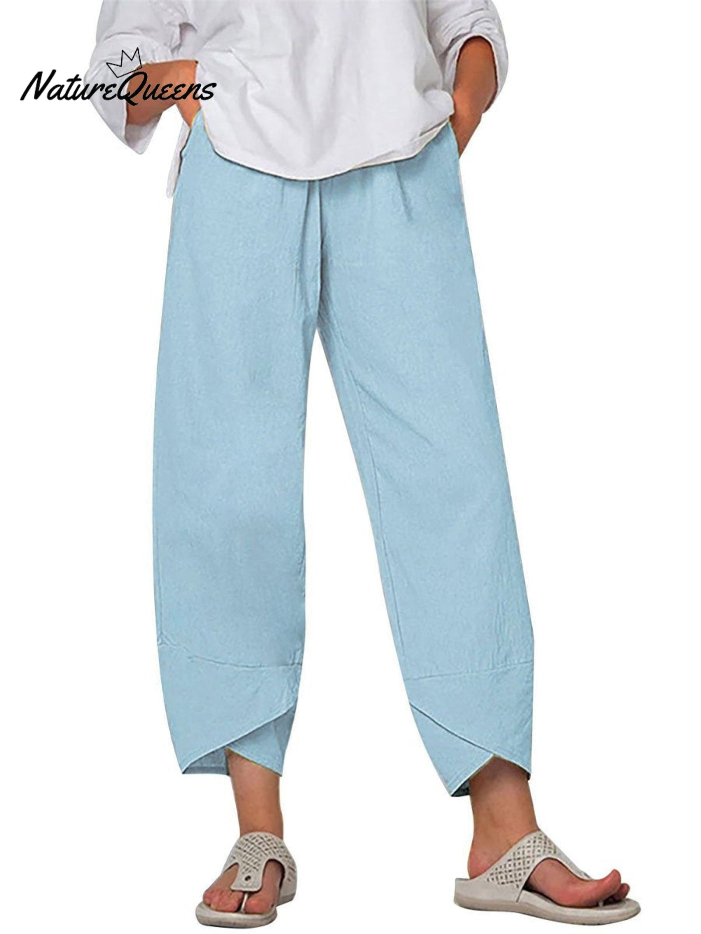 Damen Einfarbige Lockere Elegante Freizeit Einfache Baumwolle Und Leinen Neunte Hose