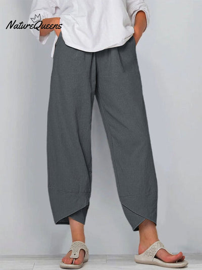 Damen Einfarbige Lockere Elegante Freizeit Einfache Baumwolle Und Leinen Neunte Hose