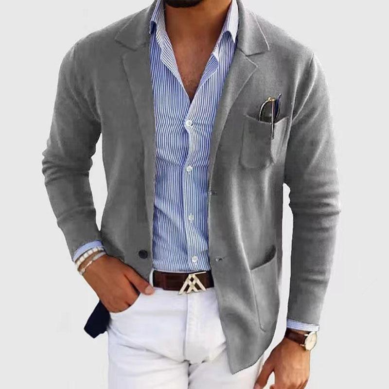 Herren Freizeit Sakko mit Revers, einreihig, Slim Fit, Strickblazer