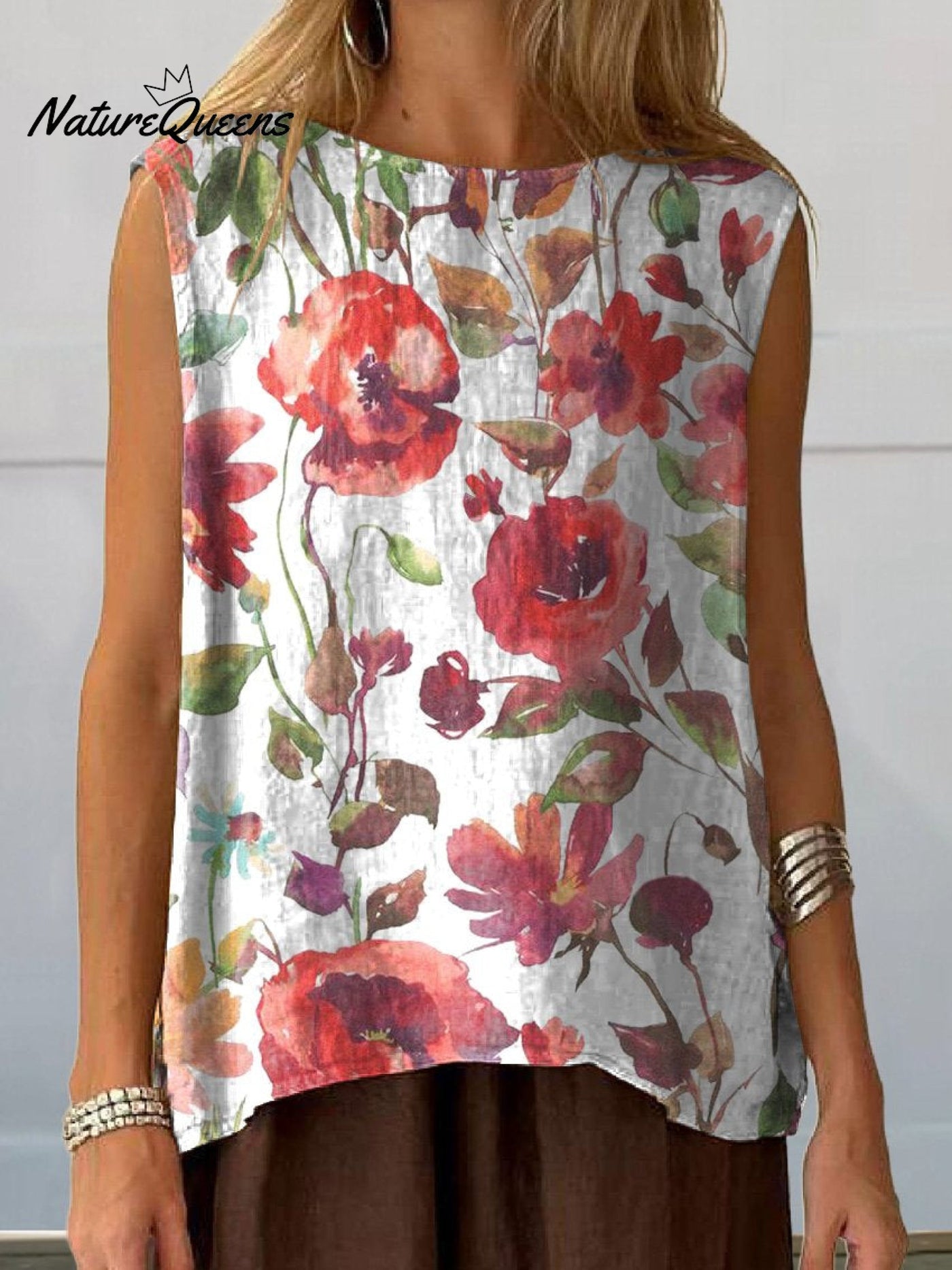 Aquarell Mohnblume Floral Kunst Gedrucktes Damen Freizeit Baumwolle und Leinen Tanktop