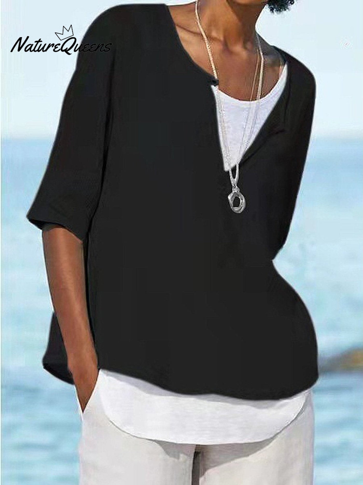 Damen Einfarbig Locker Elegant Lässig Baumwolle Und Leinen Mittellanges Hemd