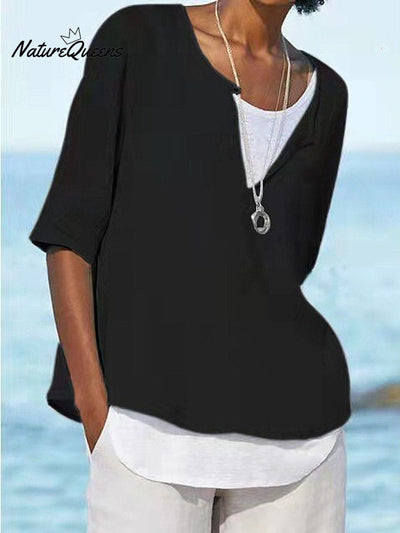 Damen Einfarbig Locker Elegant Lässig Baumwolle Und Leinen Mittellanges Hemd