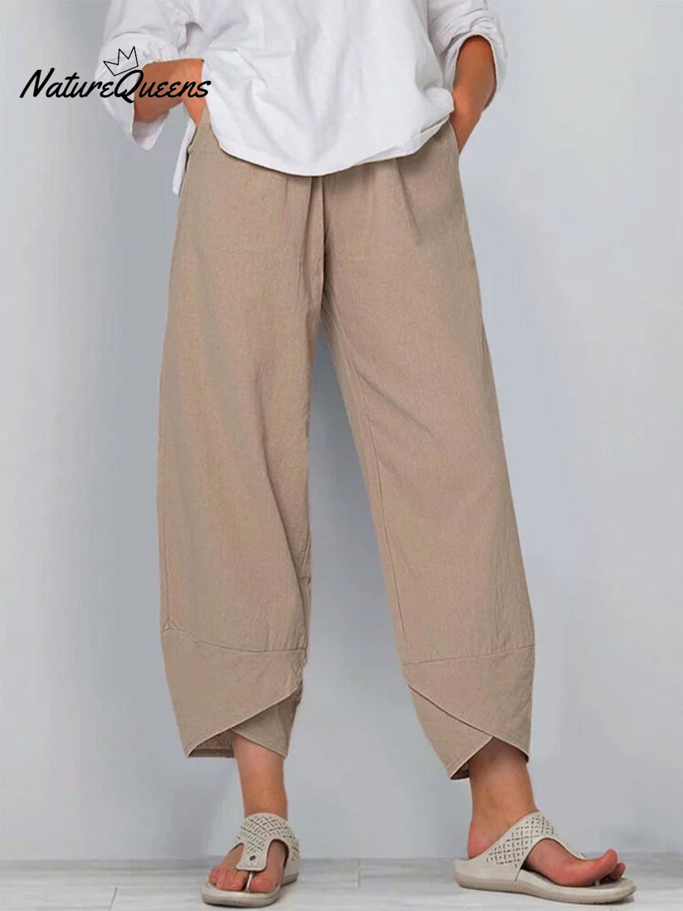 Damen Einfarbige Lockere Elegante Freizeit Einfache Baumwolle Und Leinen Neunte Hose