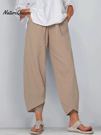 Damen Einfarbige Lockere Elegante Freizeit Einfache Baumwolle Und Leinen Neunte Hose