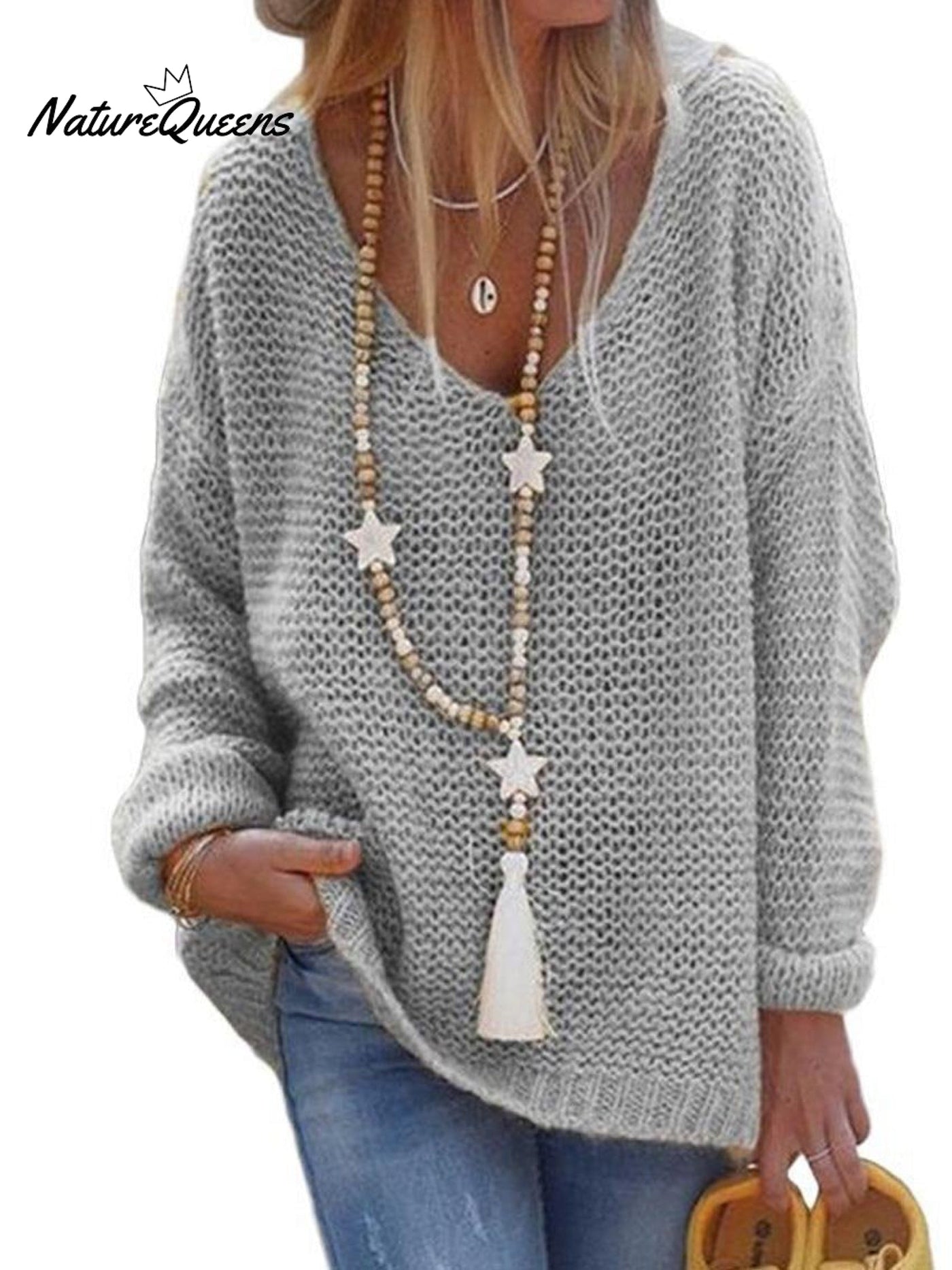 Pullover V-Ausschnitt Langarm Gestricktes Oberteil