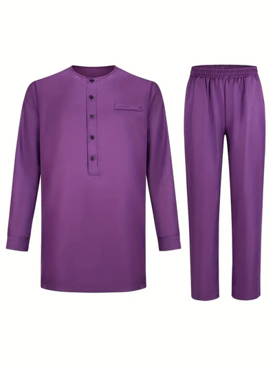 Plus Size Afrikanisches Einfaches Lila Langarm Herren Set