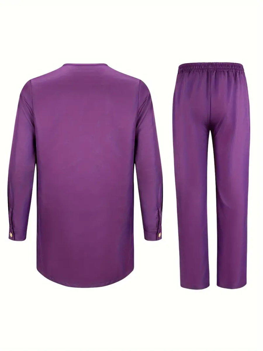 Plus Size Afrikanisches Einfaches Lila Langarm Herren Set