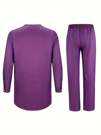 Plus Size Afrikanisches Einfaches Lila Langarm Herren Set